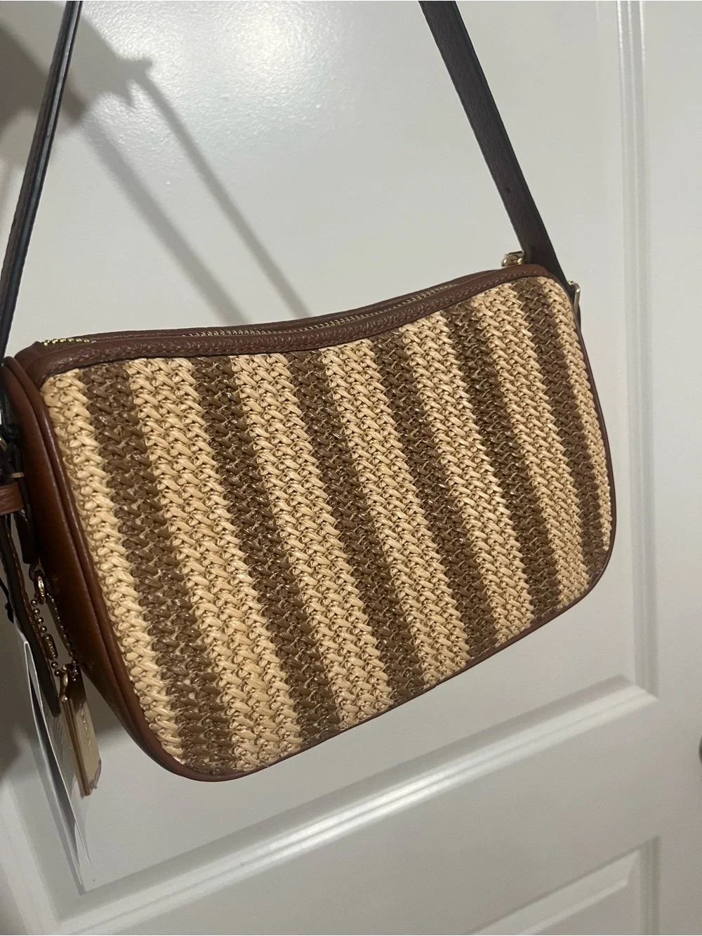 NWT! Coach Kailey Brown Striped Straw Shoulder Bag cbg89 - Picture 6 of 8